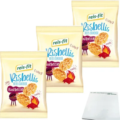 Produktbild von Reis-Fit Risbellis Reis Cracker Barbecue 3er Pack (3x40g Packung) + usy Block