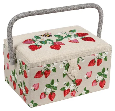 Imagen del producto de Caja de costura mediana con asa, ideal como regalo. Es una cesta de costura de algodón con compartimentos