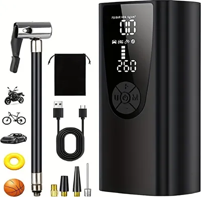 Produktbild von Tragbare Elektrische Luftpumpe Fahrradpumpe mit 6000 mAh 150 PSI mit LCD Digital Druckmesser & LED Licht für Auto, Motorrad, Ball, Luftmatratze