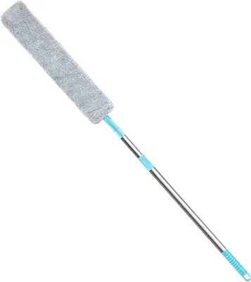 Immagine prodotto di Spazzola per la pulizia dei pavimenti - Spazzola telescopica - Ideale per pulire sotto i mobili - Lavabile e riutilizzabile - 126 cm - Grigia