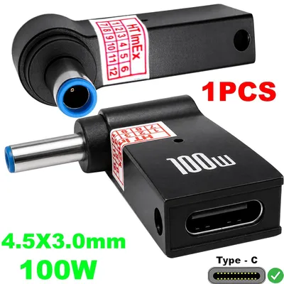 Produktbild von Adapter konverter stecker 4,5x3,0mm auf USB-C PD 100W für HP Pavilion 15-cs0000, 15-cs0003ng, 15-cs0005ng, 17-E053CA, 17-e119sg, 17-E187NR