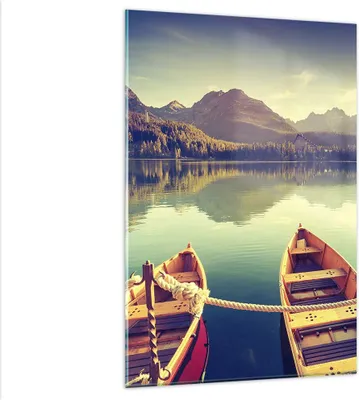 Produktbild von Bilder auf glas - Einteilig - Berge See Boot - 80x120cm - Glasbilder - Wandbilder - Bilder - zum Aufhängen bereit - Wanddekoration aus Glas - Glas Bilder - Wandbild auf Glas - GPA80x120-3652