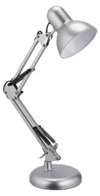 Image de Lampe de bureau Relaxdays style rétro, lampe à bras articulé réglable, douille E27, orientable, lampe de bureau en métal, argent
