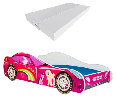 Image de Lit de voiture pour enfants avec sommier et matelas 70 x 140 cm