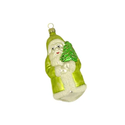 Zdjęcie produktu dla Duży Ojciec Święty z płaszczem kiwi 11 cm Ozdoba choinkowa ze szkła Lauscha