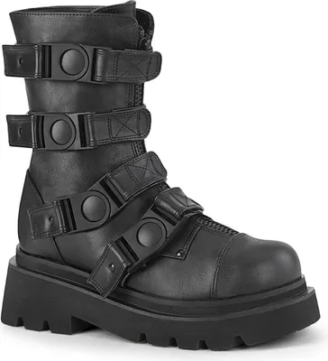 Produktbild von RENEGADE-55 DemoniaCult Damen Plateaustiefel Schnellverschluss Schnallen schwarz Matt