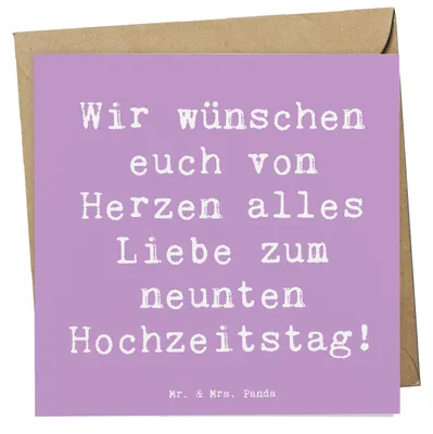 Produktbild von Mr. & Mrs. Panda Klappkarte Spruch 9. Hochzeitstag Keramikhochzeit - Lavendeltraum - Geschenk, Glückwunschkarte, Grußkarte, Heiraten, Heirat, Kunstfertigkeit, anlasskarte