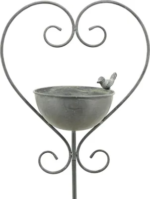 Image de Exner | Bain d'oiseaux en forme de coeur - 138,4 cm - Métal - Design élégant - Décoration de jardin décorative