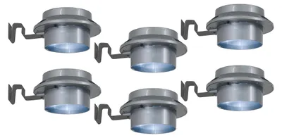 Produktbild von 6er-Set LED Solar-/Dachrinnenleuchte "MISTRA", Lampe für den Außenbereich im Modern-Style, aus Metall und Kunststoff in grau, 6 cm hoch, Ø 10 cm, LED Platine – mit Schiebeschalter – Dämmerungssensor