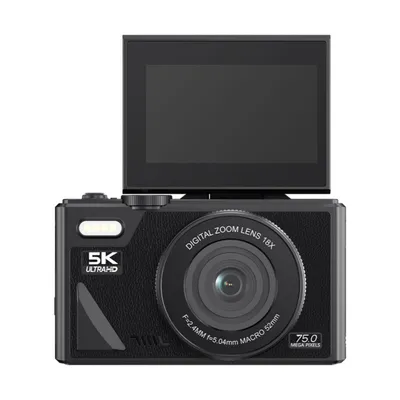 Produktbild von AIORBER Taschen-Digitalkamera 64MP, UHD 5K, 3" Klappdisplay, 18x Zoom, Autofokus, Vlogging Kamera, Webcam, Schwarz