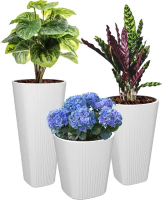 Image de Set 3x pot de fleurs + insert rond Ø39 cm H 41 + 61 + 81 cm Blanc