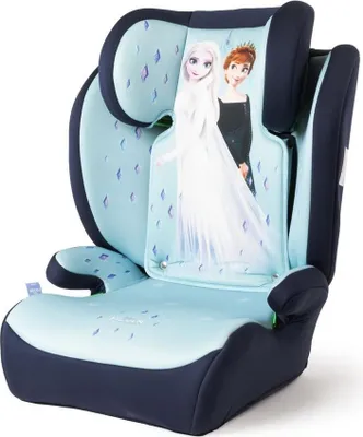 Immagine prodotto di Seggiolino auto Tataway Disney Frozen per la sicurezza delle bambine con altezza da 100 a 150 cm con grafica di Elsa e Anna su sfondo blu
