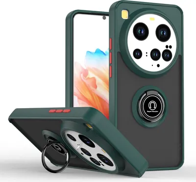 Produktbild von Hülle für Xiaomi 15 Ultra Matte Transluzent TPU Stoßfest Schutzhülle mit Ring Halter Ständer dunkelgrün