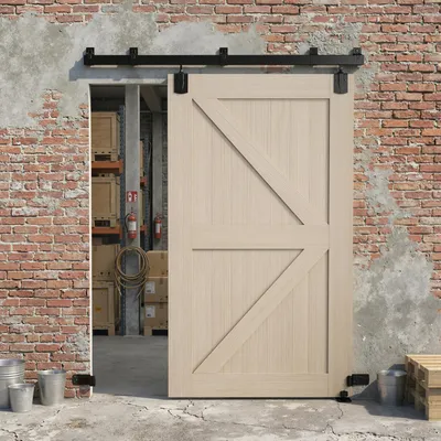 Produktbild von Schiebetür-Beschlag Set Schwerlast, Schiebetürschiene Kohlenstoffstahl, Einzeltür Schwarz | 183 cm | 10 kg