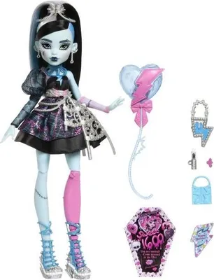 Zdjęcie produktu dla Lalka Monster High Frankie Stein, Rocznicowa Edycja, Artykułowana, Z Akcesoriami, Sukienka Satynowa, 11 Punktów Artykulacji, Prezent i Zaproszenie