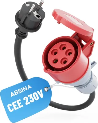 Image de Adaptateur ABSINA : fiche Schuko vers prise CEE 16 A - Schuko vers CEE 16 A, 5 pôles, avec un câble de 60 cm et indice de protection IP44