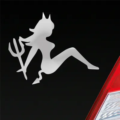 Produktbild von Auto Aufkleber Teufel Teuflisch Sexy Girl Pin Up Devil 12x10 cm Silber Sticker Heckscheibenaufkleber