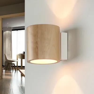 Produktbild von Wohnliche Wandlampe Holz Up Down H:10cm Ø10cm G9 Modern VALERYA Flur Wohnzimmer Wandleuchte Holzlampe