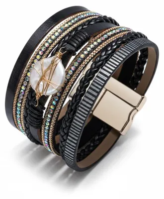 Produktbild von Geflochtenes Lederarmband mit Boho-Lederwicklung und schwarzen Riemen