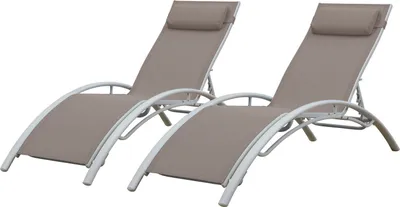 Image de Lot de 2 transats GALAPAGOS en textilène taupe - aluminium blanc