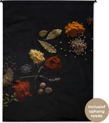 Produktbild von MuchoWow® Wandteppich Wandbehang Kräuter - Schwarz - Gewürze - Küche - Kochen 150x200 cm Tapisserie Dekoration Wandtuch - Wandaufhängung - Moderner