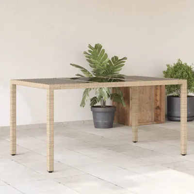 Produktbild von Design Gartentisch mit Glasplatte Beige 150x90x75 cm Poly Rattan, Gartentische 2024 Neu