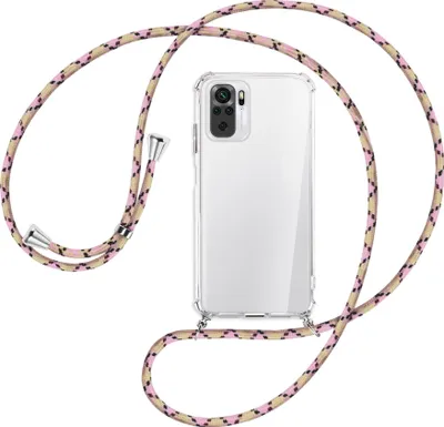 Produktbild von Handykette Backcover-Schutzhülle mit Band (Metall silberfarben) für Xiaomi Redmi Note 10 4G - rosa Karo
