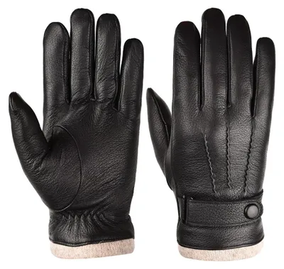 Obrázek produktu pro Teplé pánské zimní rukavice z kůže pro outdoorové aktivity, protiskluzové, kompatibilní s dotykovými displeji, s vlněnou podšívkou, měkké a větruodolné.
