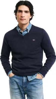 Image de Gant pull-over col rond bleu marine uni Laine coupe normale