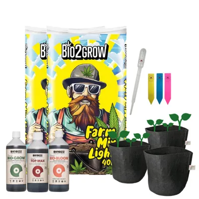 Produktbild von Pflanzenset mit Erde 2x40L und 3 Stofftöpfen 15L Advanced - Blumenerde Grow-Bloom Indoor 1L