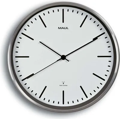 Produktbild von MAUL Wanduhr MAULfly Ø 30.5 x 5 cm funkgesteuert Aluminium 1 x AA (1.5 V) weiß
