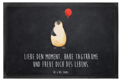 Produktbild von Mr. & Mrs. Panda fußmatte Pinguin Luftballon 60 x 90 cm - Kreidetafel - Geschenk, Gummimatte, Schuhabstreifer, Beste Freundin, Glück, Liebe, Fußabstreifer, Schmutzmatte
