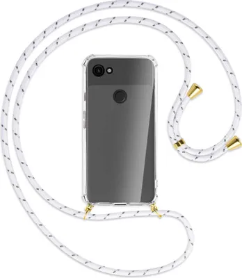 Produktbild von Handykette Backcover-Schutzhülle mit Band (Metall goldfarben) für Google Pixel 3a XL - weiß/grau