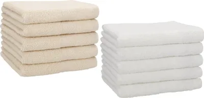 Produktbild von Betz 10 Stück Gästetücher 30x50 cm PREMIUM 100% Baumwolle Set  Farbe: sand und weiß