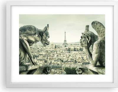 Produktbild von Gerahmtes Poster - Weißer Rahmen - Wasserspeier Paris Notre-Dame - 40x30 cm - Wand Bild - Wanddeko - Wandbilder - Kunstposter - Wandposter - Bilderrahmen - Bilder - Kunstdruck - P2WAA40x30-4544