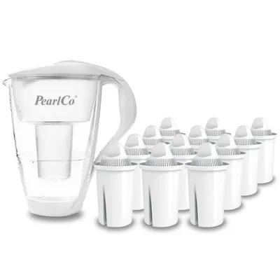 Produktbild von PearlCo Glas-Wasserfilter (weiß) - Jahres-Paket inkl. 12 classic Filterkartuschen