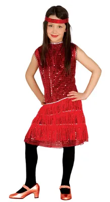 Produktbild von rotes 20er Jahre Charleston Kostüm Pailletten Flapper Mädchen Kleid Gr 110-146, Größe:110/116
