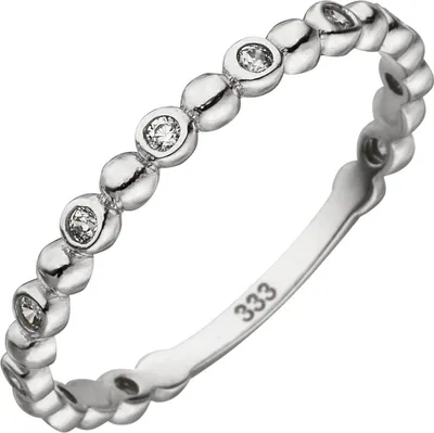 Produktbild von Kugel-Ring Damenring 11 Zirkonia weiß 333 Gold Weißgold Fingerring 2,2mm breit Innenumfang 54mm  Ø17.2mm