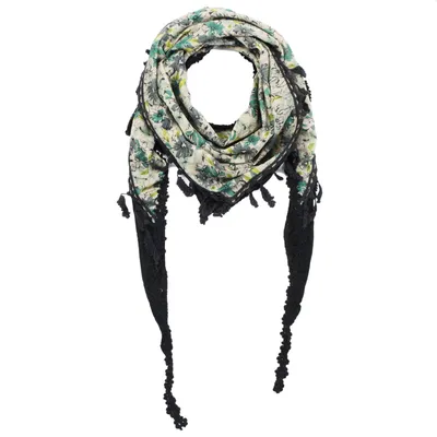 Produktbild von Dreieckiger Schal – Blumenmuster 1 – schwarz – grün – Schal