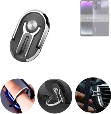 Produktbild von K-S-Trade 3in1 Smartphone-Ring Handy-Ring kompatibel mit Oukitel C32 Fingerhalterung  Handyring Tischständer Lüftungsgitter-Halterung Tisch Ständer