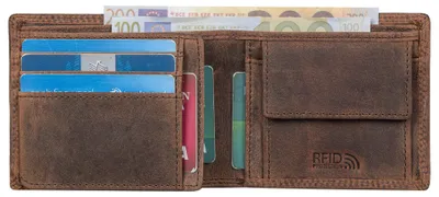 Produktbild von Benthill Herren Geldbörse Leder - Geldbeutel mit RFID-Schutz - Slim Portemonnaie für Herren - Echte Vintage Ledergeldbörse