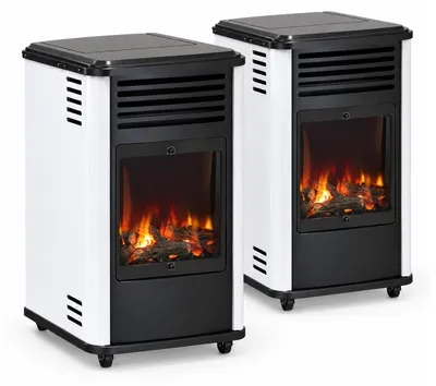 Image de Pack 2 Poêles à gaz 3.4KW Manhattan Blanc Effet feu de bois 3 niveaux de chauffe 40-80m2 Sahara