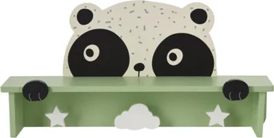 Produktbild von H&S Decoration Wandregal mit 3 Haken Panda MDF-Platte grün 22cm x 44cm x 9,5cm