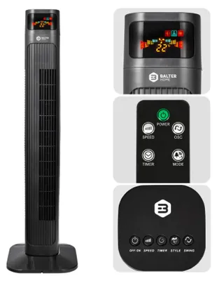 Productafbeelding van Balter VT-3 torenventilator – 98 cm, 3 standen, oscillatie 80°, kleurendisplay, timer, slaapstand, afstandsbediening, 55 W, stil en veilig, eenvoudig op te zetten