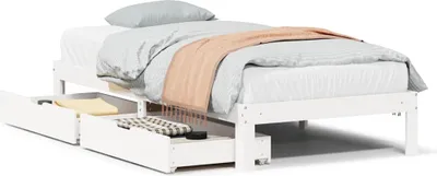 Image de vidaXL Lit en bois massif avec tiroirs blanc 75x190 cm pin