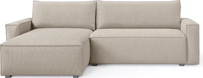 Produktbild von Masseno Ecksofa BESMIR mit Schlaffunktion L-Form, Sofa mit Bettkasten, Wohnzimmersofa, Couch, Soffa, Bettsofa, Couchgarnitur- Creme, POSO 100