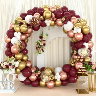 Ballonbogen-Set, 137-tlg., Bordeauxrot, Roségold, Gold, Weiß