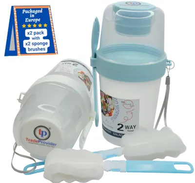 Joghurtbecher mit Deckel (2 Stk.) 560 ml BPA-frei Blau/Weiß