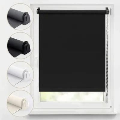 Produktbild von Verdunklungsrollo 105x150cm Schwarz Thermorollo Fensterrollo Klemmfix ohne Bohren Seitenzugrollo Sonnenschutz Wärmeschutz Blickdicht Rollo