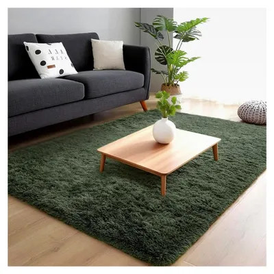 Produktbild von Hochflor Teppich, Waschbar 120x160 für Wohnzimmer, Rutschfest, Große Teppiche für Schlafzimmer, Weich, Matte Teppiche für Kinderzimmer (Dunkelgrün)